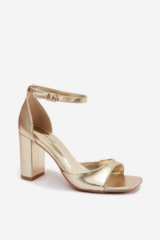 Sandales à talons hauts dorées pour femmes en cuir verni Melvra