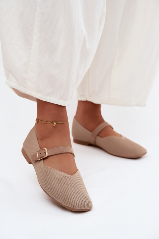 BallerinasGestreifte Schuhego Es mussterialu Pasek mit Schnallen Beige Calvra