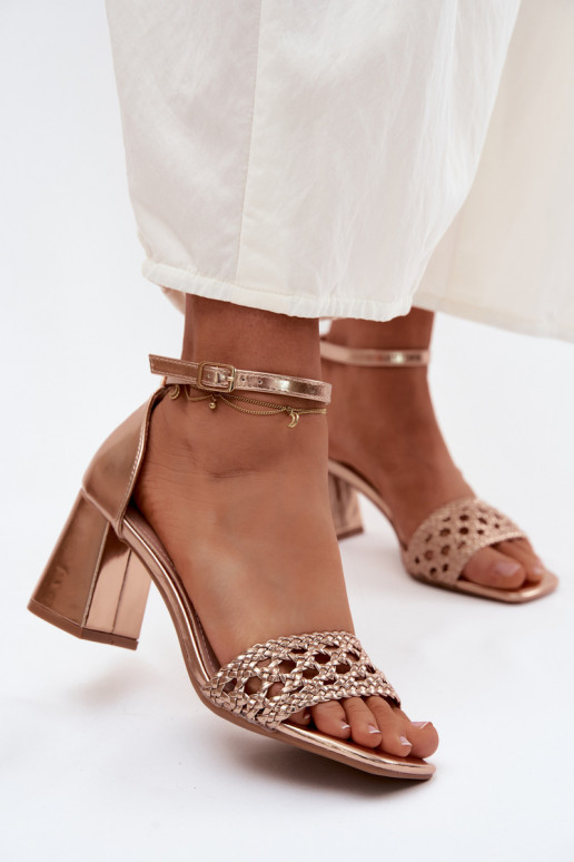 Champagnerfarbene Damen-High-Heels-Sandalen mit Zöpfen Felena