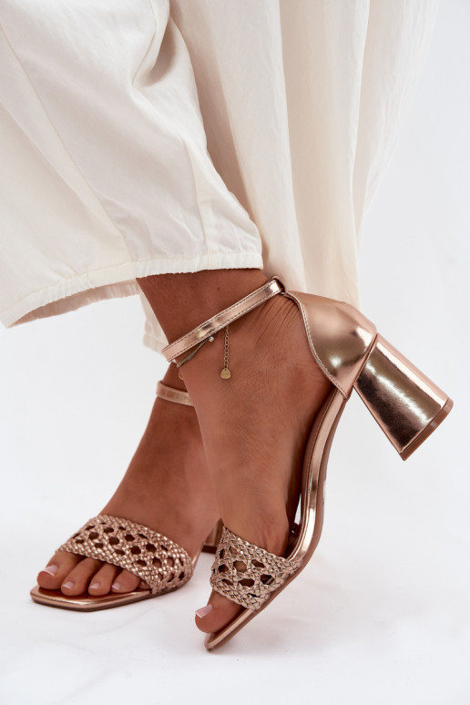 Champagnerfarbene Damen-High-Heels-Sandalen mit Zöpfen Felena