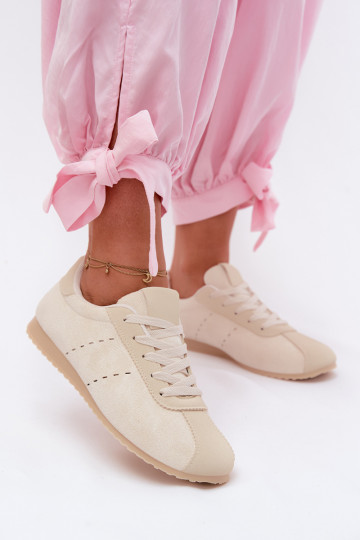 Elfenbeinfarbene Damen-Sneaker aus Kunstveloursleder Melvelin