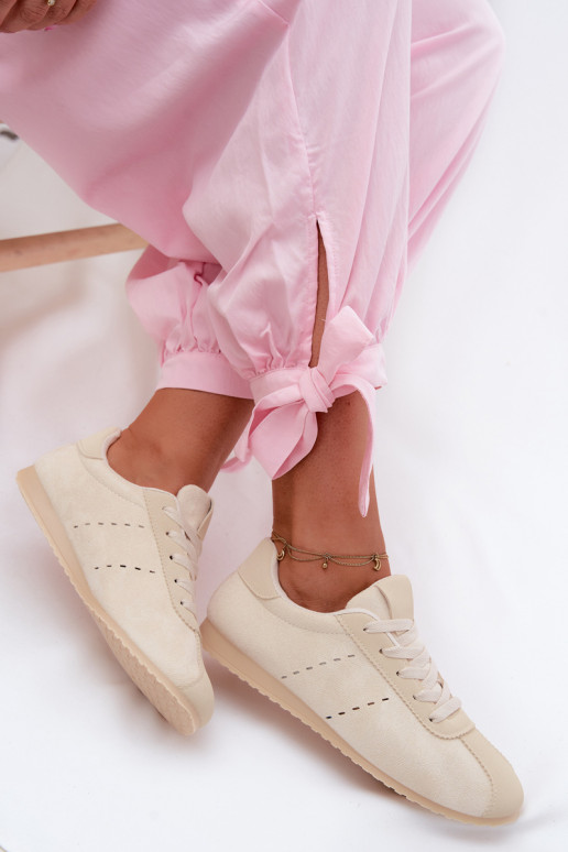 Elfenbeinfarbene Damen-Sneaker aus Kunstveloursleder Melvelin