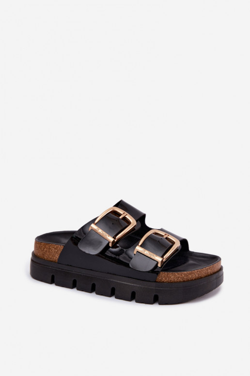 Chaussons à plateforme en vernis doré pour femmes avec boucles Lee Cooper LCIN-26-35-4459L