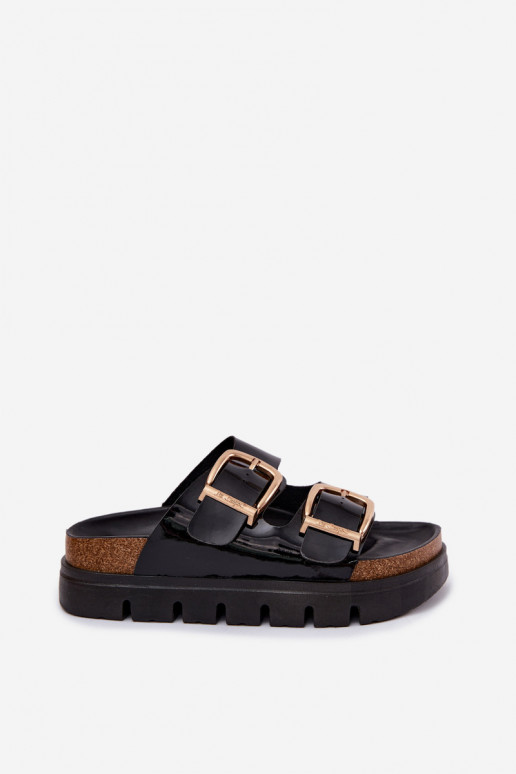 Goldene Damen-Lackleder-Platform-Slipper mit Schnallen Lee Cooper LCIN-26-35-4459L