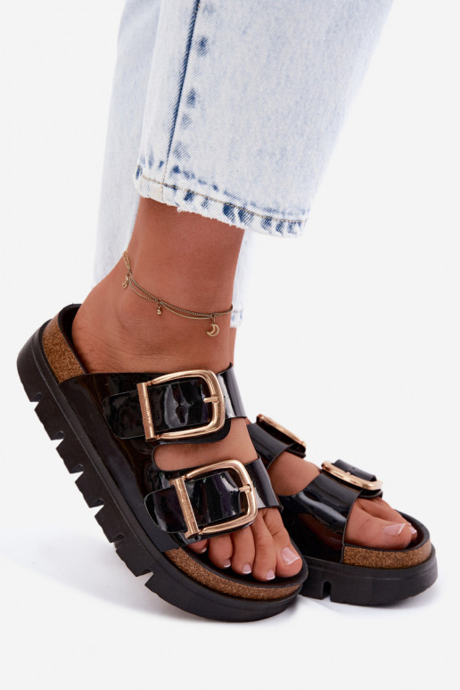 Chaussons à plateforme en vernis doré pour femmes avec boucles Lee Cooper LCIN-26-35-4459L