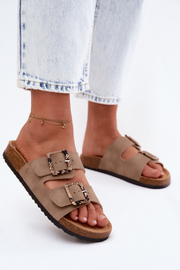 Khaki dames slippers met gespen Lee Cooper LCIN-26-35-4451L