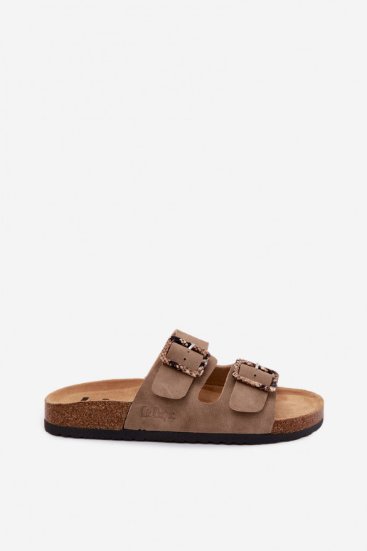 Damespantoffels met gespen Lee Cooper LCIN-26-35-4451L kaki kleuren