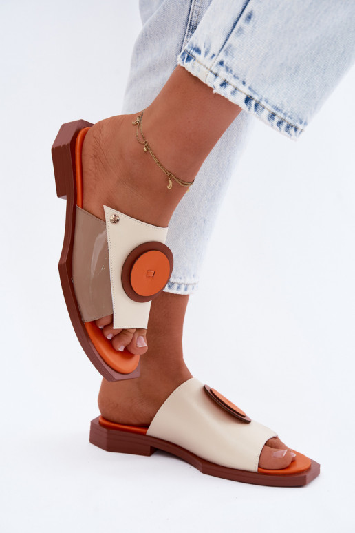 Leren dames slippers in zand en oranje met geometrisch ontwerp Tai turiciejka K7479-18
