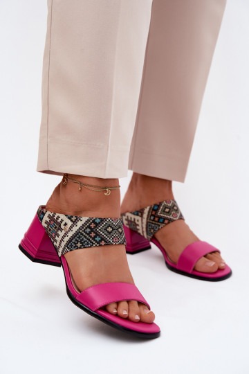 Chaussons en cuir pour femmes roses à motif avec talons Tai turiciejka K7522-15