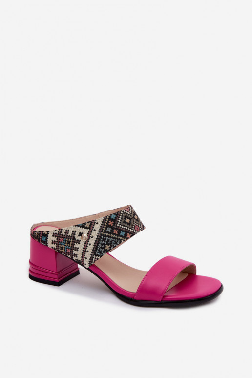 Chaussons en cuir pour femmes roses à motif avec talons Tai turiciejka K7522-15
