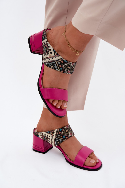 Haut Gemustert Damenhausschuhe mit Absätzen Es mussciejka K7522-15 pinke Farbe