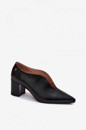 Chaussures en cuir noires pour femmes avec talons Tai turiciejka K7469-01 2