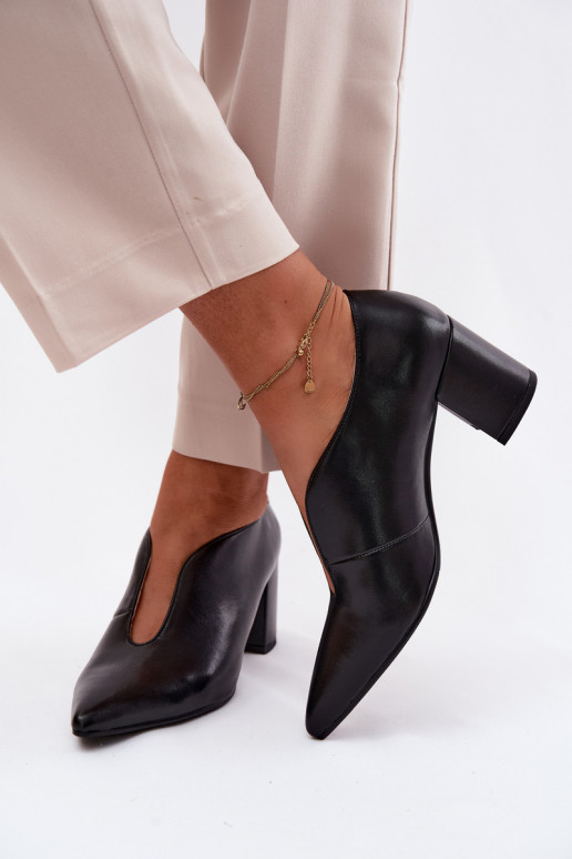 Chaussures en cuir noires pour femmes avec talons Tai turiciejka K7469-01