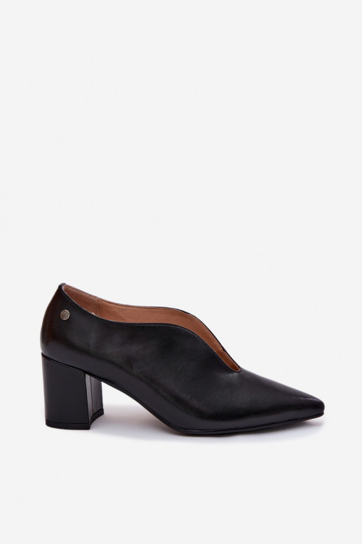 Zwarte leren dames schoenen met hak Tai turiciejka K7469-01