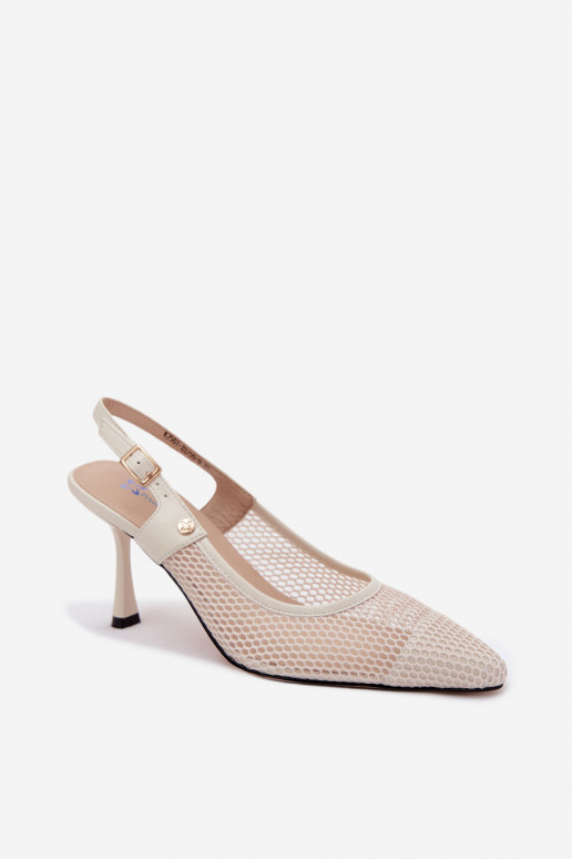 Peau Sandales ajourées Chaussures Féminin avec des talons fins Il fautciejka K7507-22 couleur ivoire