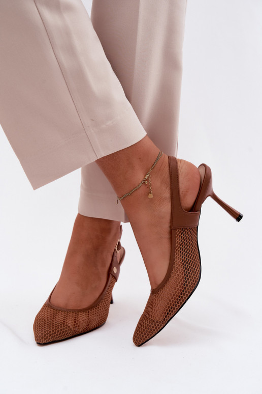 Leer OpengeInerkte sandalen Schoenen Dames met dunne hakken Het heeftciejka K7507-29 bruine kleur