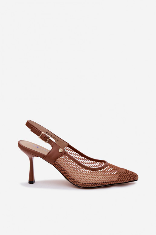 Bruine leren dames sandalen met dunne hakken Tai turiciejka K7507-29