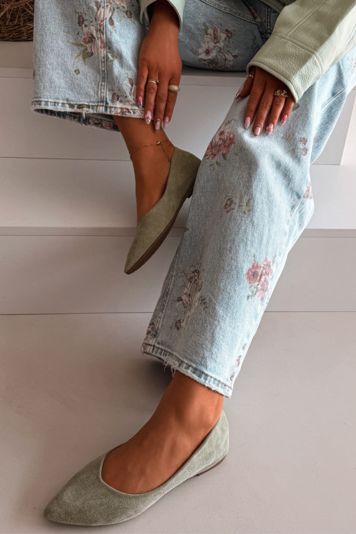 Flache Ballerinas aus künstlichem Wildleder in Grün Lelisa