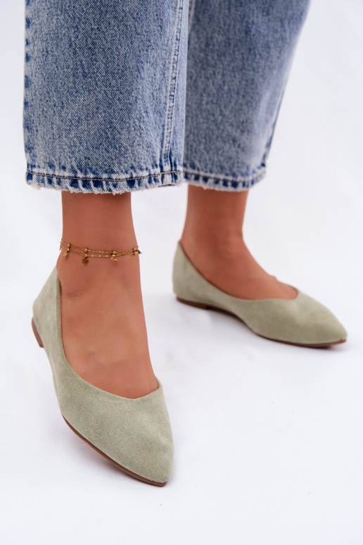 Ballerines plates en daim couleur verte Lelisa