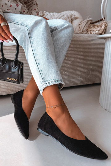 Ballerines plates en daim couleur noire Lelisa