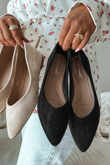 Ballerines plates en daim couleur noire Lelisa 2