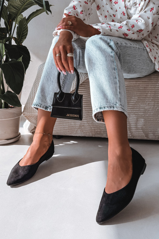 Ballerines plates en daim couleur noire Lelisa