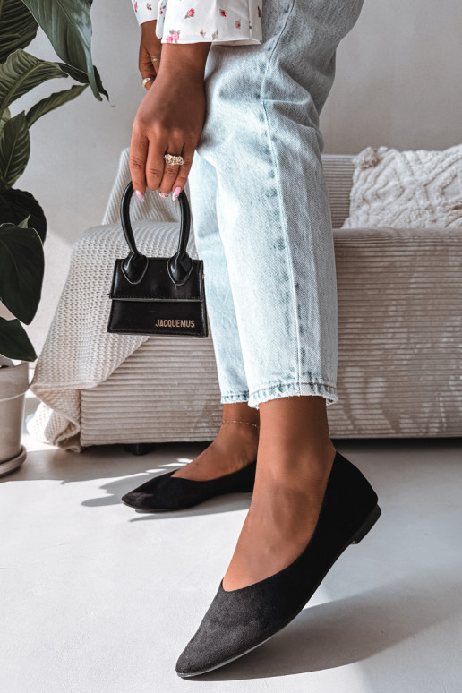 Ballerines plates en daim couleur noire Lelisa
