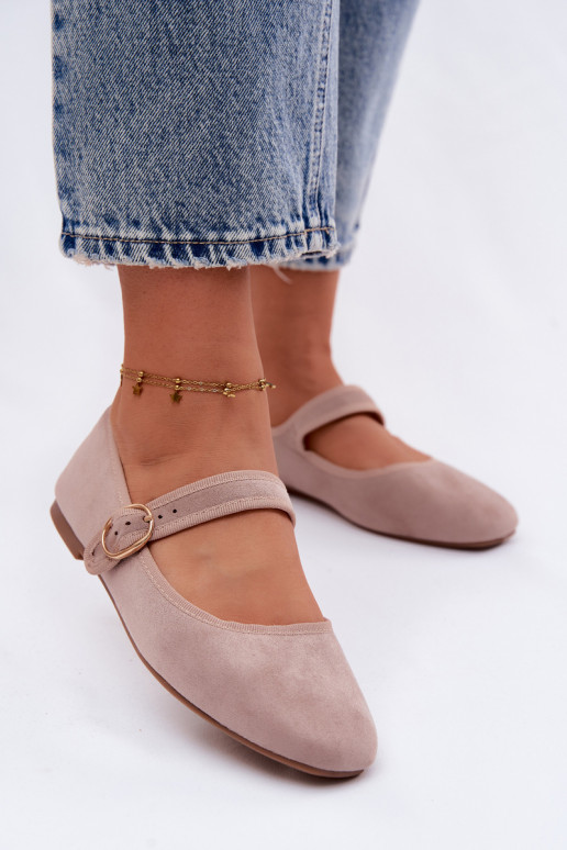 Ballerina's met bandjes en gouden accessoires met gespen in zandkleur Kelisa