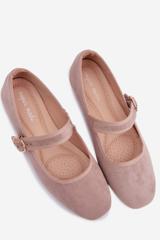 Ballerina's met bandjes en gouden accessoires met gespen in zandkleur Kelisa