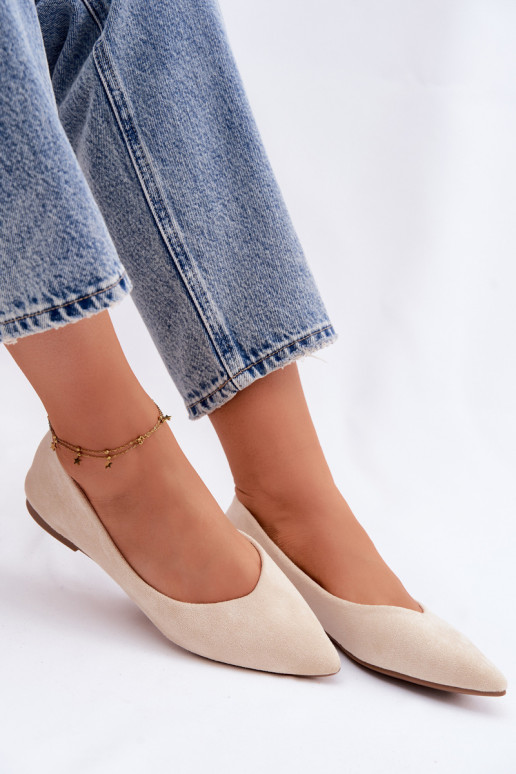 Flache Ballerinas aus künstlichem Wildleder in Sandfarbe Lelisa