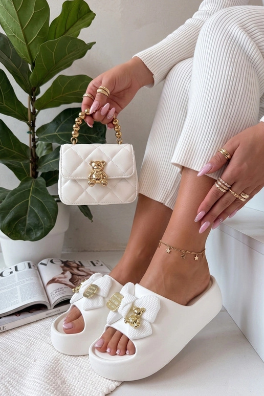 Witte platform slippers met strik Imogen