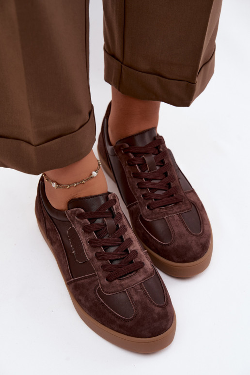 Suède sneakers voor dames Vinceza 7933 in chocoladekleur