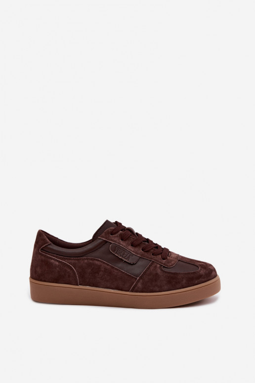 Suède sneakers voor dames Vinceza 7933 in chocoladekleur