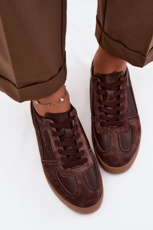 Suède sneakers voor dames Vinceza 7933 in chocoladekleur