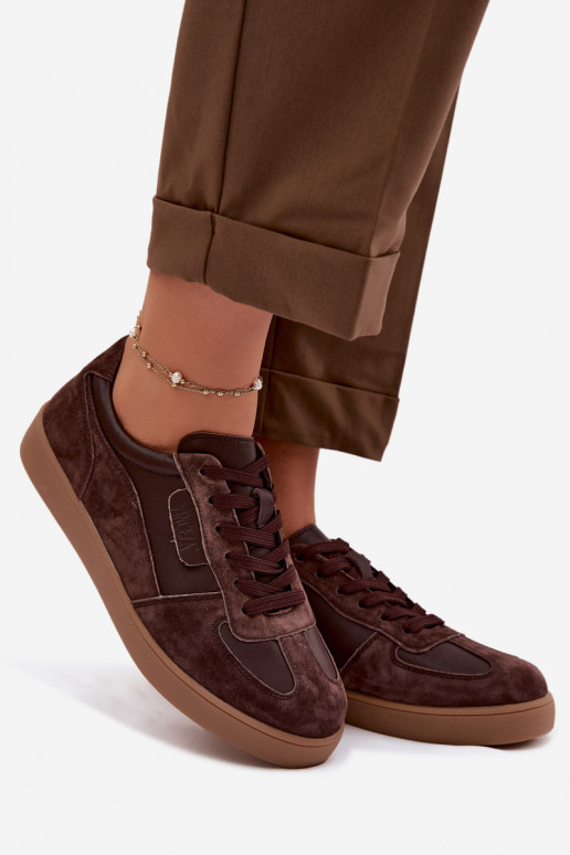 Suède sneakers voor dames Vinceza 7933 in chocoladekleur