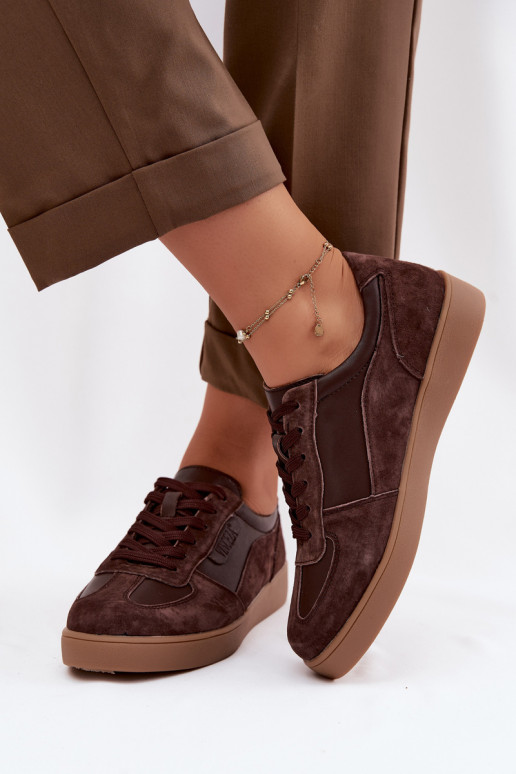 Suède sneakers voor dames Vinceza 7933 in chocoladekleur