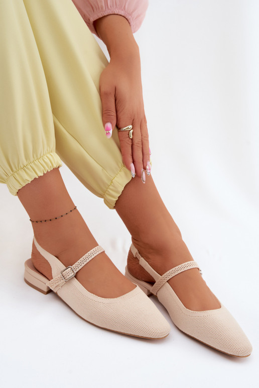 Elfenbeinfarbene Damen-Ballerina-Sandalen mit Riemen Selrene