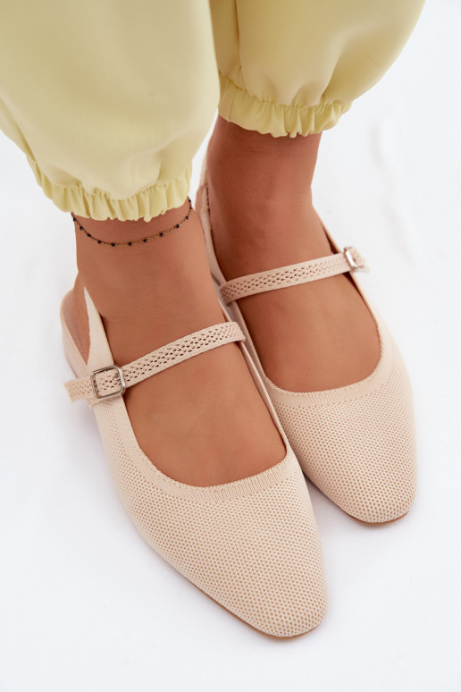 Elfenbeinfarbene Damen-Ballerina-Sandalen mit Riemen Selrene
