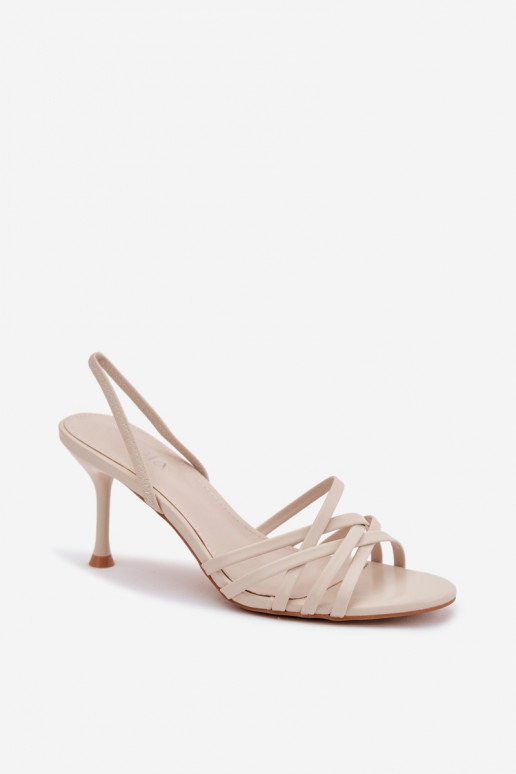Zandkleurige sandalen met dun hakje en bandjes Velivelle