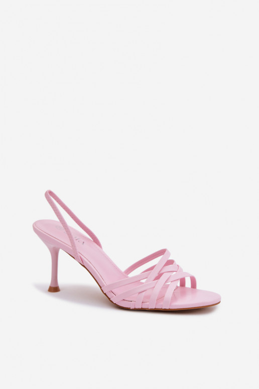 Sandales pour femmes avec des talons fins avec des bandes couleur rose Velivelle