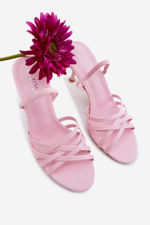 Damensandalen mit dünnen Absätzen mit Streifen pinke Farbe Velivelle