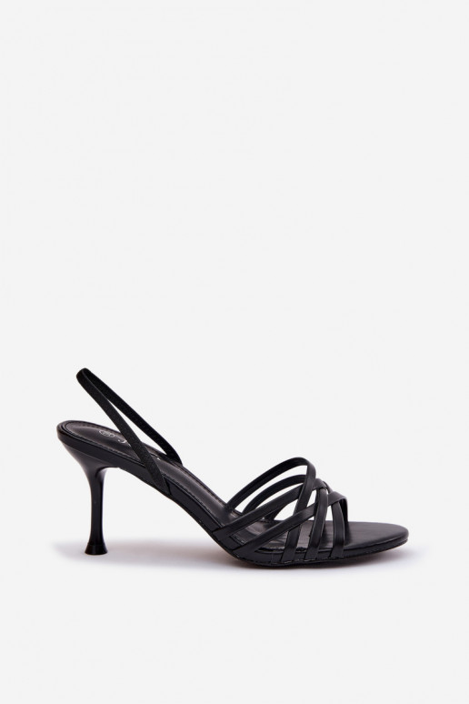 Schwarze Sandalen mit dünnem Absatz und Riemen Velivelle