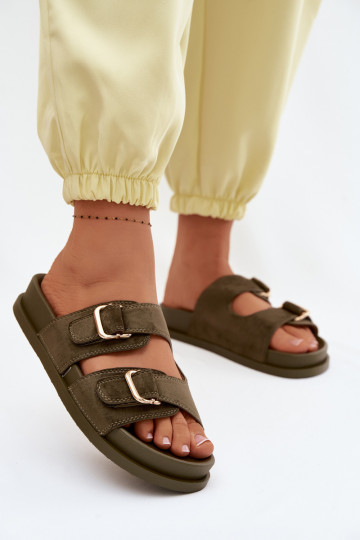 Pantoufles pour femmes Ze couleur doréemi avec bouclesmi couleur kaki Pelorin