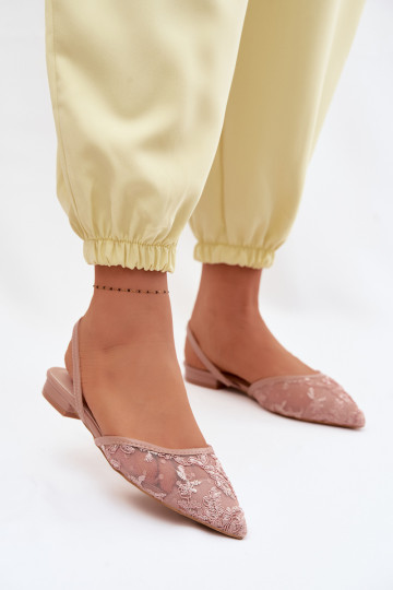 Netz Sandalen mit Spitze mit breiten Absätzen pinke Farbe Selissey 2