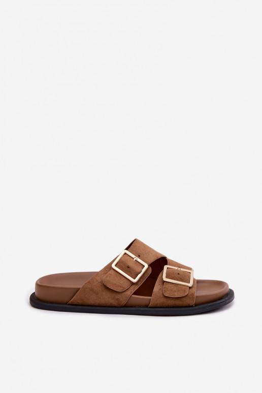 DamenhausschuheImitacji aus INildlederu goldene Farbe mit Schnallen braune Farbe Selissea