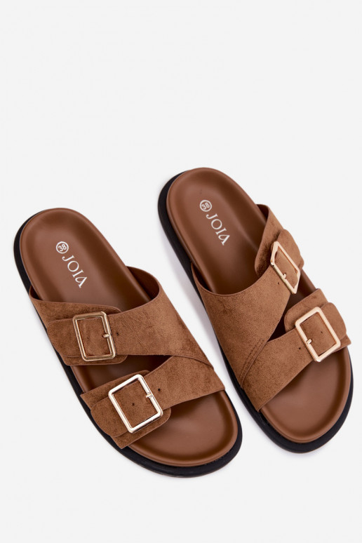 DamenhausschuheImitacji aus INildlederu goldene Farbe mit Schnallen braune Farbe Selissea