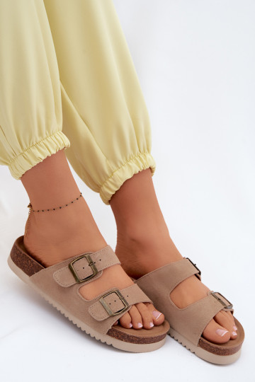 Zand leren suede slippers met gespen Rosaliae