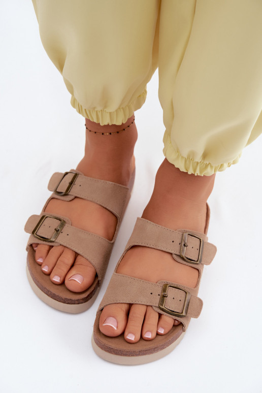 Chaussons en cuir daim couleur sable avec boucles Rosaliae