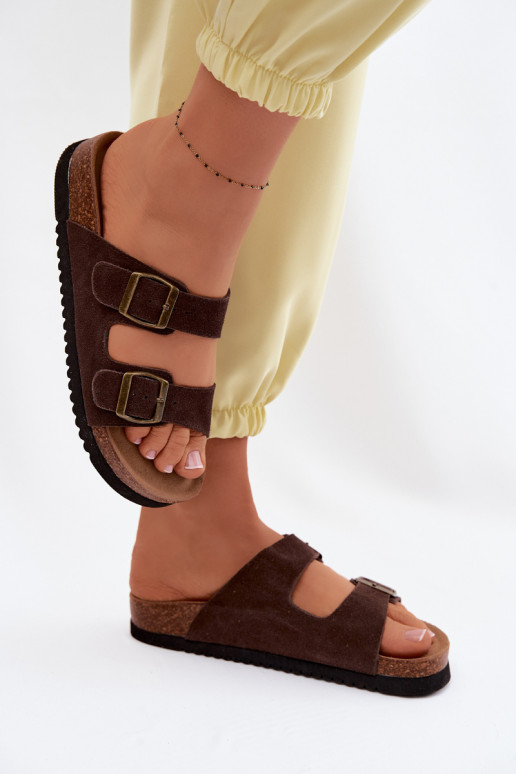 Chaussons en cuir daim marron avec boucles Rosaliae