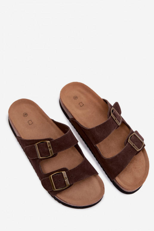 Chaussons en cuir daim marron avec boucles Rosaliae